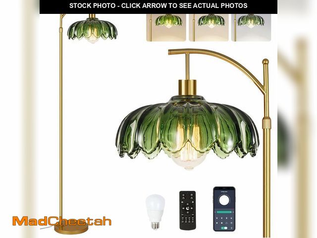 Lot 74-13967529 - ZECOXOL Gold Floor Lamps for Living Room Vintage Green Floor Lamp with Remote Control &amp; Glass La...