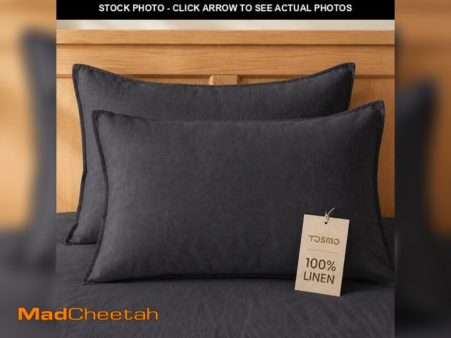 Lot 74-14340626 - TOSMO 100% Linen Pillowcase Standard Size, Set of 2, Stone Washed Pillow Covers Envelope Closure, So...