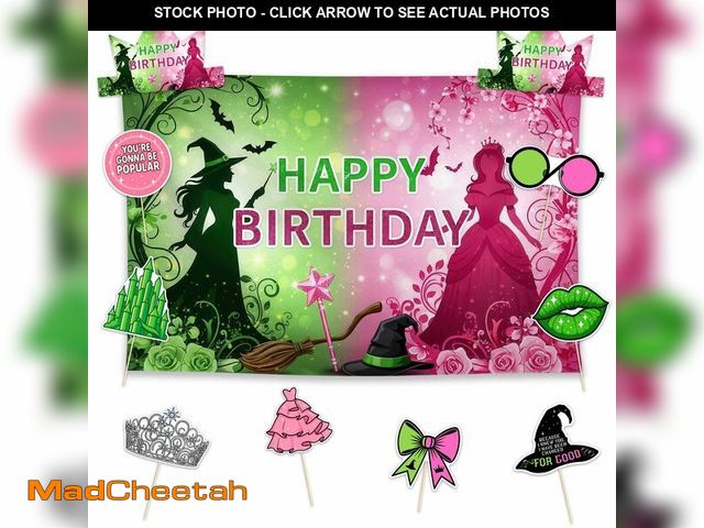 Lot 74-14144411 - Allenjoy Halloween Witch Green Pink Birthday Party Supplies Sets - 1pc 59" x 35" Backdrop, 2pcs Pape...