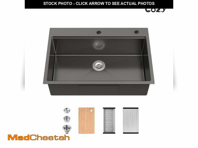 Lot 74-12637674 - Stainless Steel Kitchen Sink, 33x22? Single Bowl Overmount Handmade Sink, with Cutting Board, Coland...