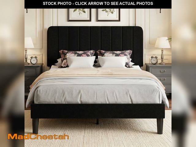 Lot 74-14610621 - (MISSING HARDWARE) VECELO Full Size Bed Frame with Upholstered Headboard, Velvet Platform Bedframe M...