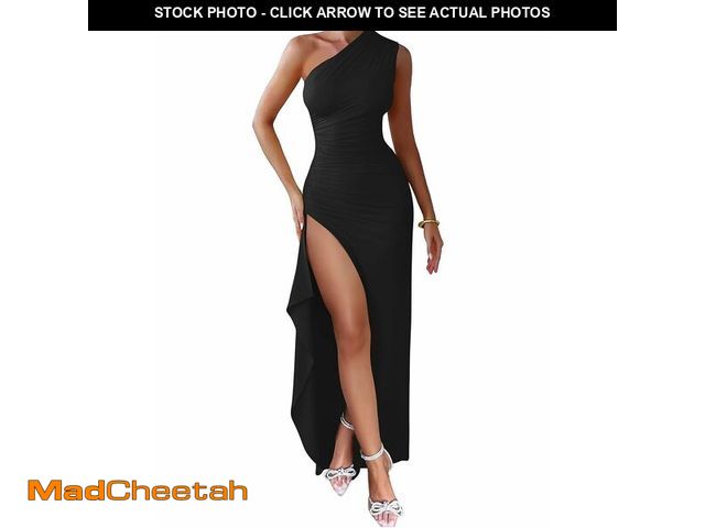 Lot 74-14269284 - LAGSHIAN Women's Summer Sexy Bodycon One Shoulder High Split Ruched Cocktail Party Long Dress Black ...