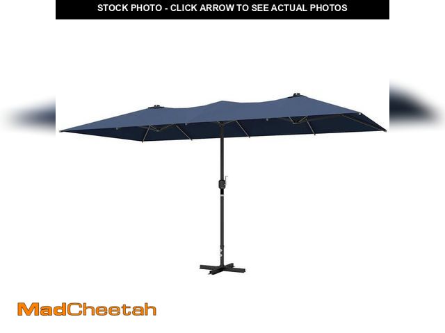 Lot 74-14280001 - Halmuz 15 ft. x 9 ft. Metal Double-Sided Rectangle Market Patio Umbrella with Cross-shaped Base in N...