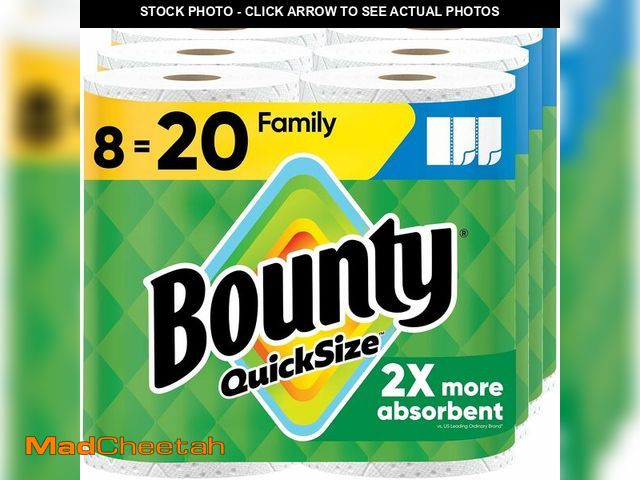 Lot 74-14348581 - Bounty Quick Size Paper Towels, White, 8 Family Rolls - UNUSED