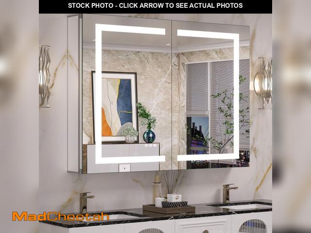 Lot 74-12286175 - Keonjinn 40 x 32 Inch Medicine Cabinet with Lights with Defogger and Outlet, LED Medicine Cabinet wi...