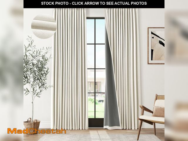 Lot 74-12715996 - Pinch Pleated 100% Blackout Linen Curtains 96 Inches Long for Bedroom Living Room Memory Trained Pin...