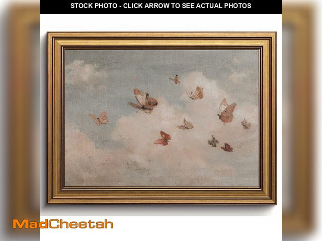 Lot 74-13622182 - AYHSSMO Vintage Gold Framed Wall Art Pink Butterfly Wall Decor Cottagecore Canvas Art Cloud Pictures...