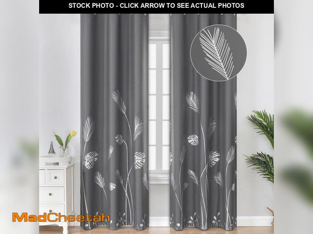 Lot 74-12048992 - Estelar Textiler Thermal Insulated Blackout Curtains 84 Inches Long with Field Style Silver Palm Tre...