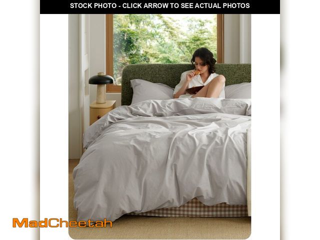 Lot 74-14057194 - Bedsure 100% Washed Cotton Duvet Cover King - Light Grey Minimalist Bedding Set Linen Like - PureWov...