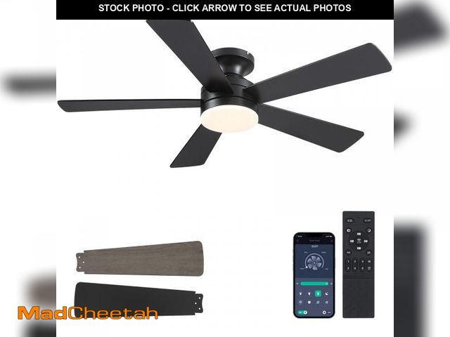 Lot 74-12048176 - BYKISTOK Flush Mount Ceiling Fans with Lights - 46" Black Low Profile Ceiling Fan Light with Remote/...