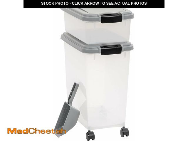 Lot 74-14067086 - Basics 3-Piece Airtight Pet Food Storage Container Combo with Scoop, BPA Free, Removable Wheels, 33 ...