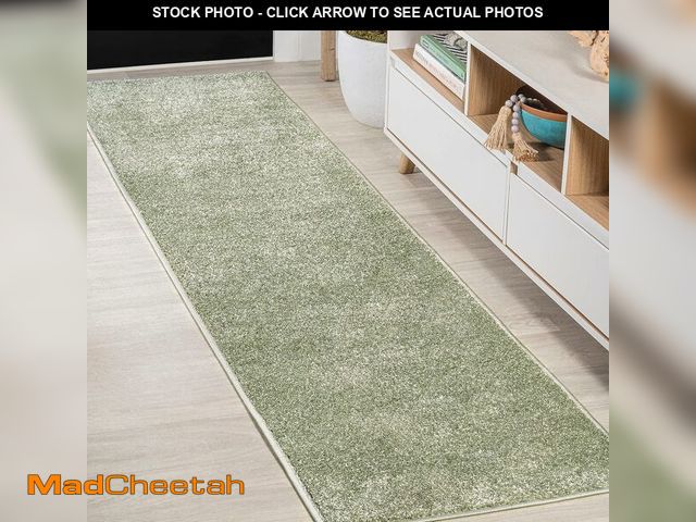 Lot 74-13041459 - JONATHAN Y Haze Solid Low-Pile Green Runner Rug 2x8, Coastal,Bohemian,Minimalist,Classic, Easy-Clean...