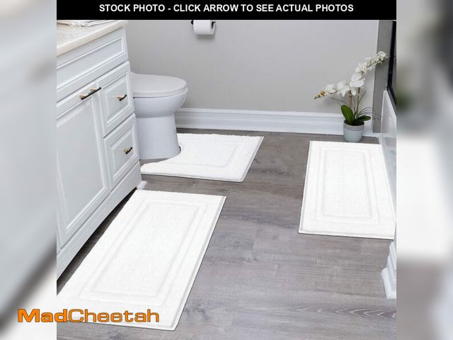 Lot 74-13574400 - SHACOS White Bathroom Rugs Sets 3 Piece, 16"x24" + 20"x32" Non Slip Bath Mat and 20"x24" Toilet Rugs...