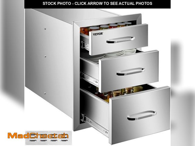 Lot 74-12558854 - VEVOR 14 in. W x 20.3 in. H x 23 in. D Outdoor Kitchen Drawers Flush Mount Triple Drawers Stainless ...