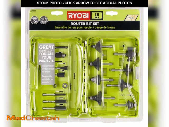 Lot 74-12790242 - Ryobi A25R151 15 Piece 1/4 Inch Shank Carbide Edge Router Bit Set For Wood - UNUSED