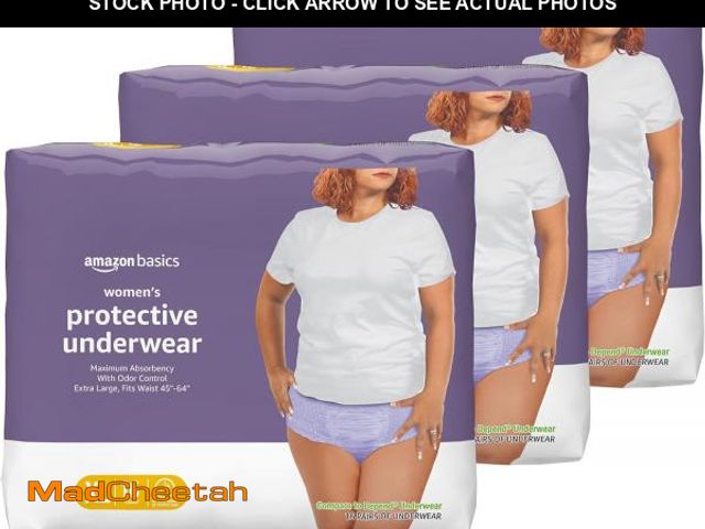 Lot 74-11987537 - Basics Incontinence Underwear for Women, Protective, Disposable, Postpartum, Maximum Absorbency, X-L...