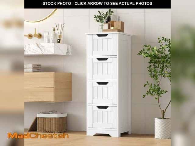 Lot 74-14607842 - Homfa Bathroom Storage Cabinet, Free Standing Narrow Cabinet with 4 Drawers Entryway Storage Organiz...