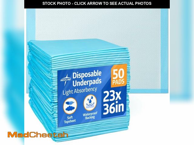 Lot 74-13801192 - Medline Light Absorbency Underpad, 23" x 36", 50 Count, Disposable Bed, Furniture &amp; Surface Prot...