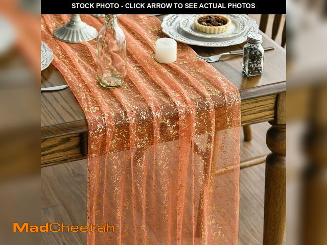 Lot 74-13566349 - Artoid Mode 6PCS Orange Gold Gauze Table Runner 120 Inch 10FT, Glitter Metallic Foil Sheer Dining We...
