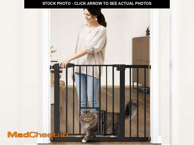 Lot 74-14321981 - Pet Safety Gate, 29.5''-40.5''Wide Pet Safety Gate with Cat Door, Black - USED
