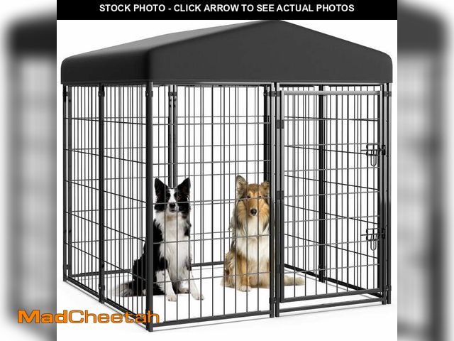 Lot 74-14288744 - Anyask 4FT x 4FT x 4.5FT Large Dog Kennel Playpen with UV-Resistant Waterproof Roof, Heavy Duty Meta...
