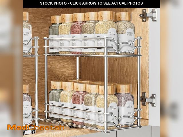 Lot 74-12715792 - PanPanPal Pull Out Spice Rack Organizer for Inside Cabinet, 2 Tier Slide Out Spice Organization for ...