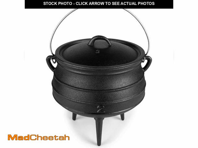 Lot 74-13060014 - Bruntmor 8-Quart Pre-Seasoned Cast Iron Cauldron - African Potjie Pot with Lid - 3-Legged Pot for Ev...