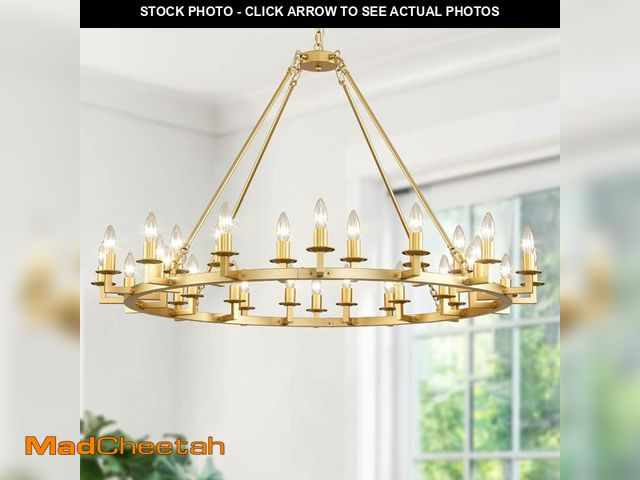 Lot 74-13212905 - HermnJakk Gold Wagon Wheel Chandelier 47-Inch 32-Light,Round Rustic Farmhouse Chandelier Metal Circl...