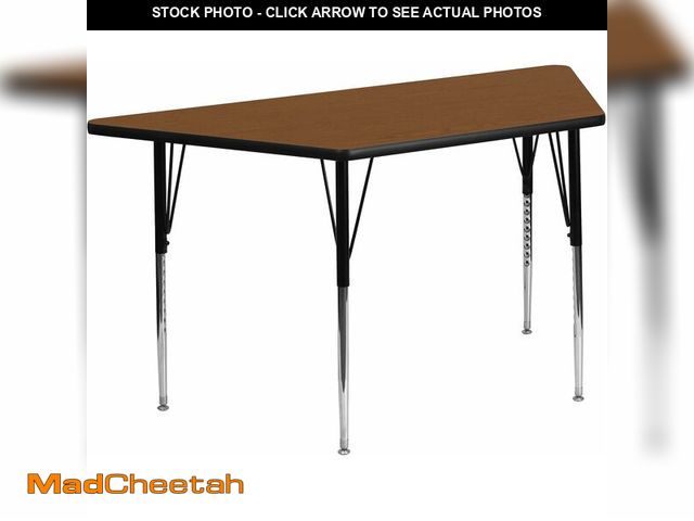 Lot 74-14611184 - (TABLE TOP ONLY) Flash Furniture Wren 22.5''W x 45''L Trapezoid Oak/Grey Reverable HP Laminate Activ...