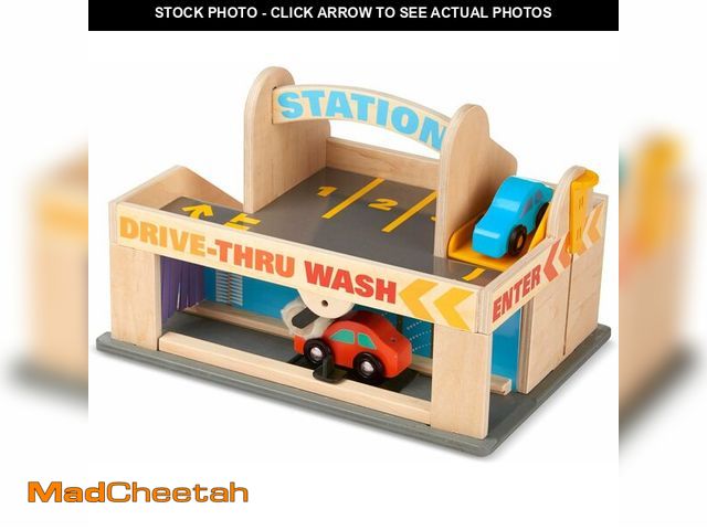 Lot 74-14305764 - Melissa &amp; Doug Service Station Parking Garage with 2 Wooden Cars and Drive-Thru Car Wash - UNUSE...