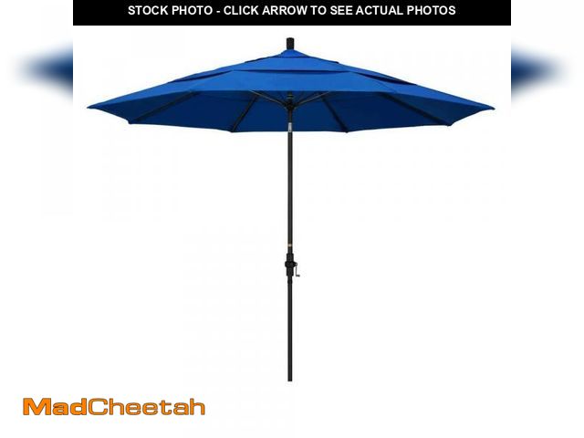 Lot 74-12172536 - California Umbrella 11 ft. Fiberglass Collar Tilt Double Vented Patio Umbrella in Pacific Blue Olefi...