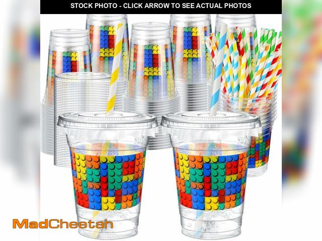 Lot 74-13720370 - Teenyyou 50 Pcs 12 oz Disposable Plastic Cups with Straws, Lids and Leakproof Paper Clear Birthday P...