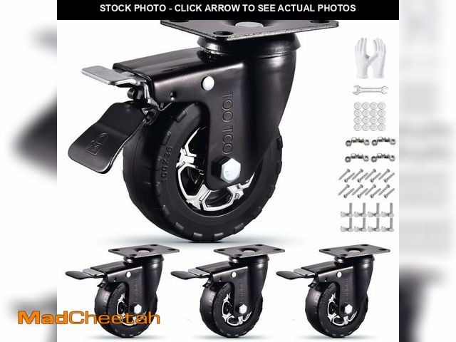 Lot 74-13621257 - 4 Inch Heavy Duty Casters Set of 4 all swivel with brakes, 2200Lbs Capacity, Silent Swivel with Brak...