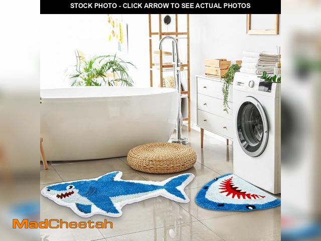 Lot 74-12314190 - Tondiamo 2 Pcs Shark Shaped Bathroom Rugs Bath Mat Non Slip Bath Rug Absorbent Soft Microfiber Cute ...
