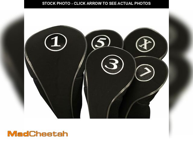 Lot 74-14277976 - Black Golf Zipper Head Covers Driver 1 3 5 7 X Fairway Woods Headcovers Metal Neoprene Traditional P...