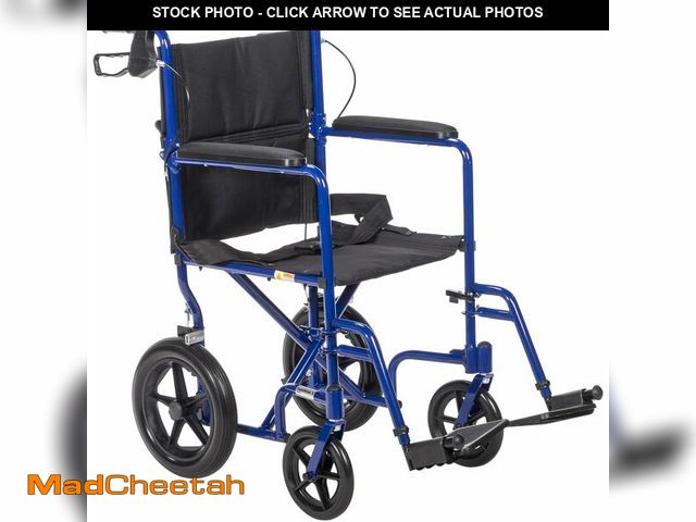 Lot 74-13041280 - Drive Medical EXP19LTBL Lightweight Expedition Folding Transport Wheelchair with Hand Brakes, Blue -...