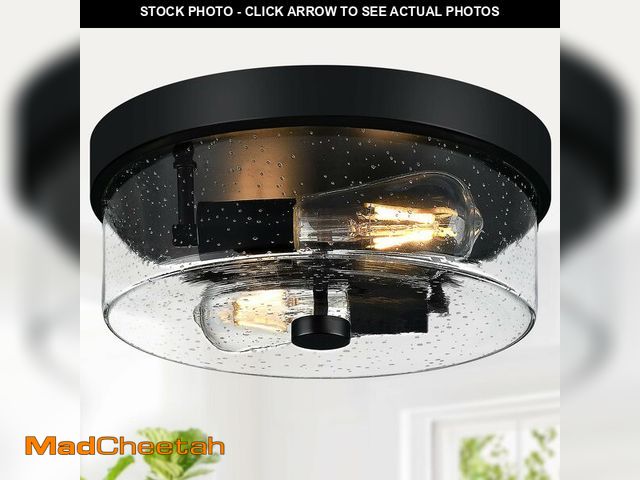 Lot 74-13622636 - Black Flush Mount Ceiling Light Fixtures, 2-Light Ceiling Mount for Farmhouse with Seeded Glass Lamp...