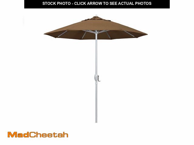 Lot 74-12895613 - California Umbrella 7.5' Rd Aluminum Patio Umbrella, Crank Lift, Auto Tilt, White Finish, Sunbrella ...