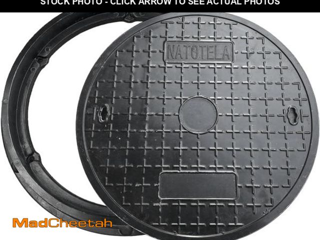 Lot 74-12395003 - Natotela 27.6in Round Manhole Cover and Frame, Fiberglass Recessed Solid Top Cover with Base Size 31...