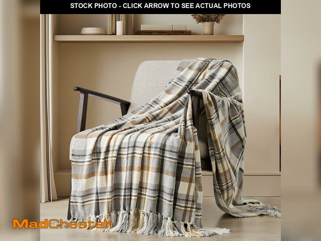 Lot 74-12700444 - EVERGRACE Plaid Chenille Throw Blanket for Couch, Super Soft Cozy Decorative Farmhouse Plaid Throw w...