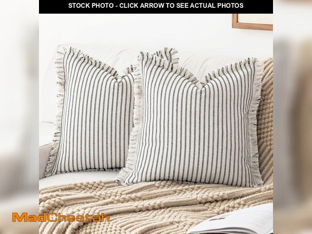Lot 74-12333941 - YEENAASY Striped Farmhouse Throw Pillow Covers 18X18 Set of 2 Boho Pillow Cover with Fringe Tassel C...