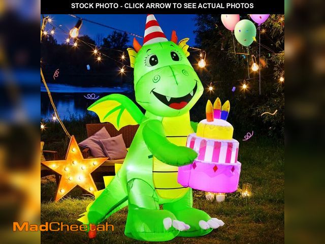Lot 74-12971374 - DomKom [New] 6FT Inflatables Birthday Dinosaur Cake Outdoor Decorations,Build-in LED Lights, for Hap...