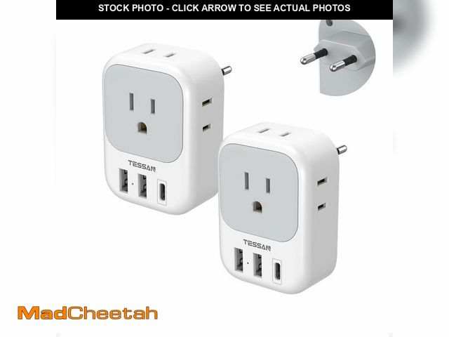 Lot 74-12431667 - 2 Pack European Plug Adapter USB C, TESSAN US to Europe Adapter 4 Outlets 3 USB Charger, Type C Inte...