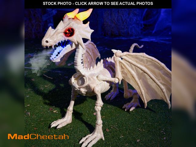 Lot 74-12713470 - JOYIN Dragon Skeleton Halloween Decoration, 23.6" Roaring Mist-Spraying Dragon with Wings, LED, Posa...