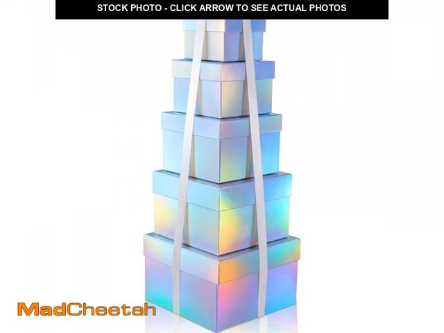 Lot 74-12306850 - Fulmoon 5 Pcs Holographic Sliver Square Nesting Gift Boxes with Lids Set 5 Assorted Sizes Laser Stac...