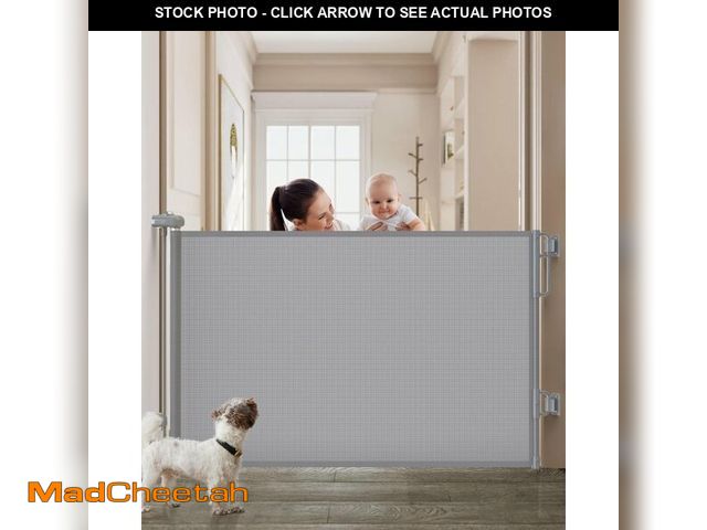 Lot 74-12801193 - Cumbor 55" Wide Retractable Baby Gate - Gray Mesh Indoor &amp; Outdoor Safety Gate - UNUSED