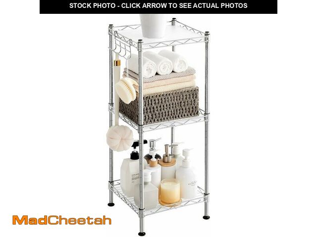 Lot 74-13053214 - SONGMICS 3-Tier Bathroom Shelf, Storage Rack for Small Space, with 3 PP Shelf Liners, Removable Hook...