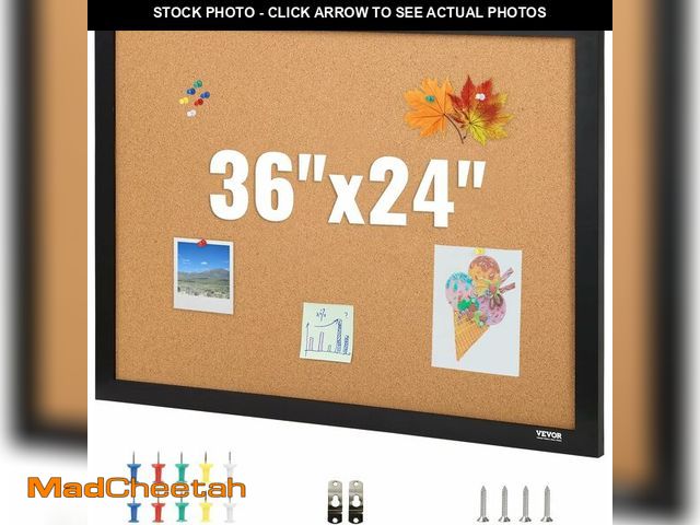 Lot 74-12544459 - VEVOR Cork Board for Office, 36" x 24" Bulletin Board for Wall, Vision Board Push Pin Board with Fra...