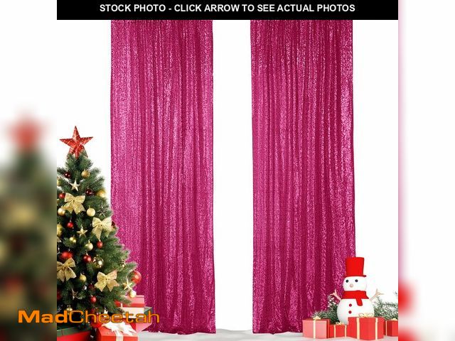 Lot 74-12603420 - Hahuho Fuchsia Sequin Backdrop Curtain, 2PCS 2FTx8FT Glitter Backdrop Curtain for Parties, Christmas...