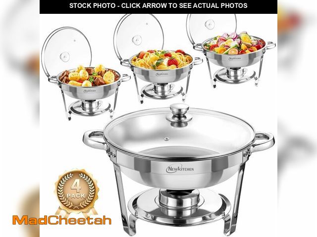 Lot 74-13926924 - Chafing Dishes for Buffet 4 Pack, 5 QT Round Chafing Dishes for Buffet [Transparent Glass Cover] Sta...